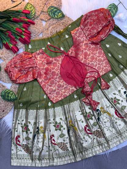 Soft Silk with Pure Zari Weaving Girls LEHENGA CHOLI