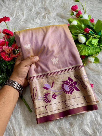 Meena Zari Lotus Pallu Paithni Saree