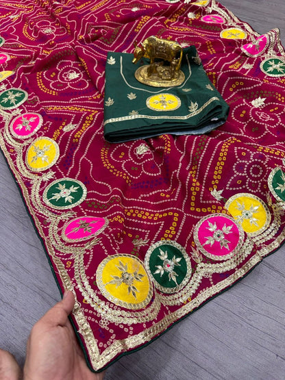 Pure Georgette with Jaipuri Bandhani