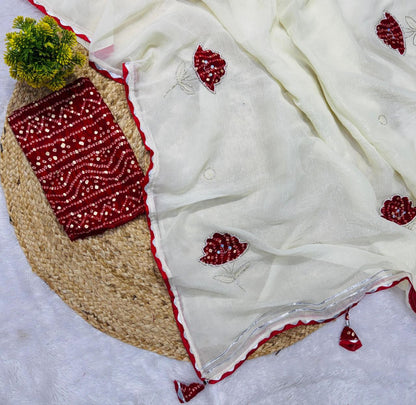 Frendy chiffon Sattin  Bandhani &nbsp;Butta  Saree