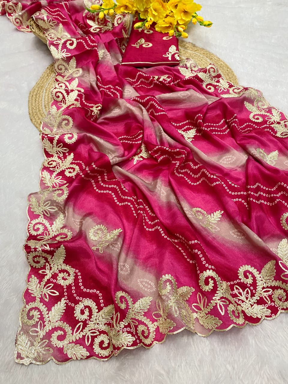 Chinnon sarees with complete Lehriya Bandhani print