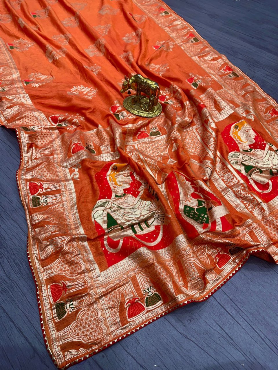 Pure Dola silk with Zari weaving Saree with samosa lace border