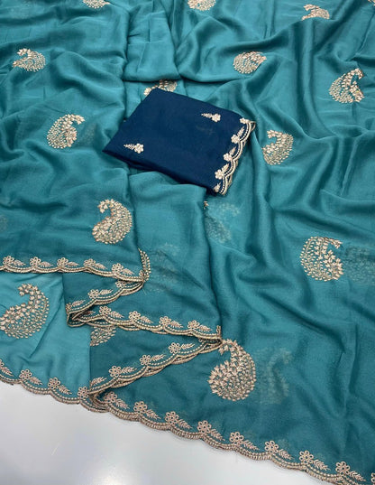 Star Georgette Embroidery Saree