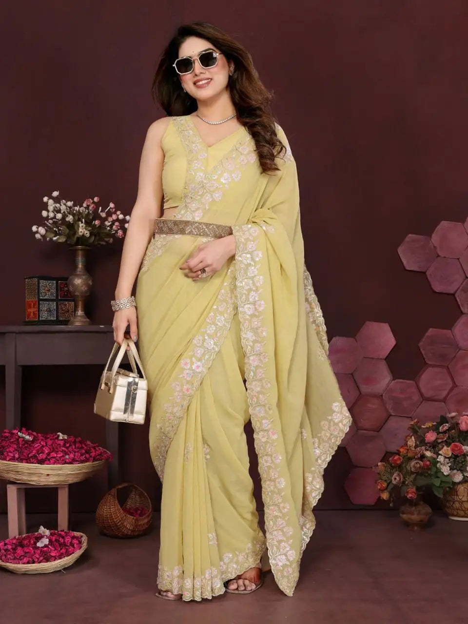 Georgette silk Embroidery Saree