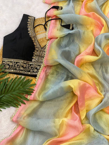 Vichitra Silk Saree with Fancy Valmoti Lace Border