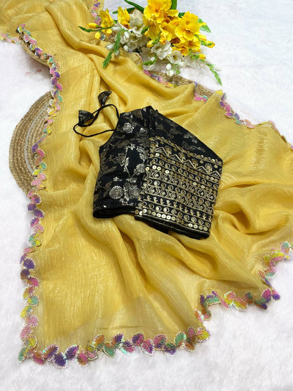 Fandy Sifon Silk Saree with Fancy Patti Lace Border