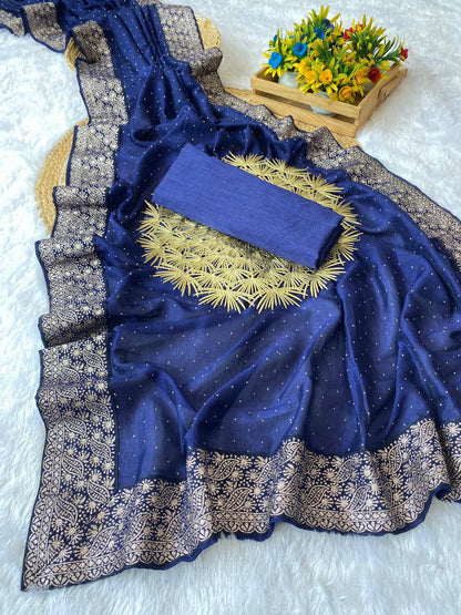 Vichitra Silk Saree with Diamond Work