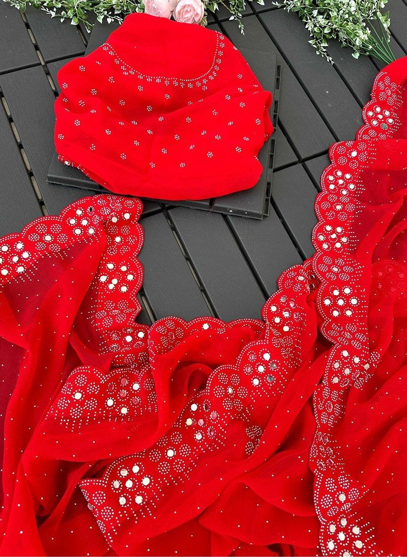 Georgette Blooming Saree with Swarovski Work