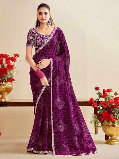 Moss Chiffon Silk Bandhani Saree