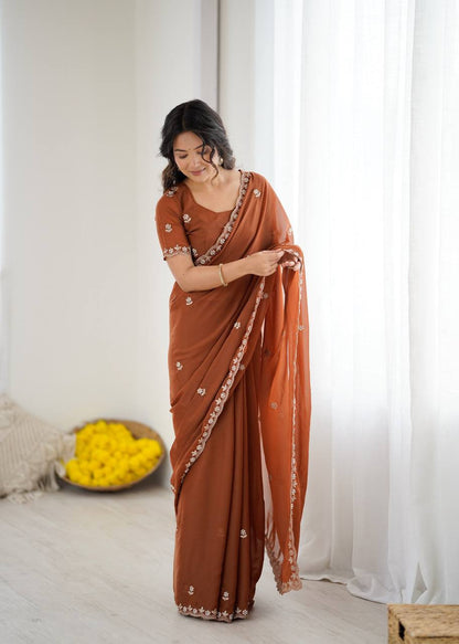 Star Georgette Silk Saree with Embroidery
