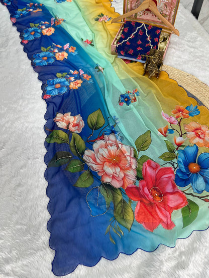 Handcrafted digital prints Saree