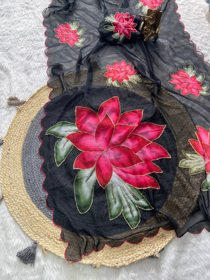 Soft Pure Georgette Handwork Saree