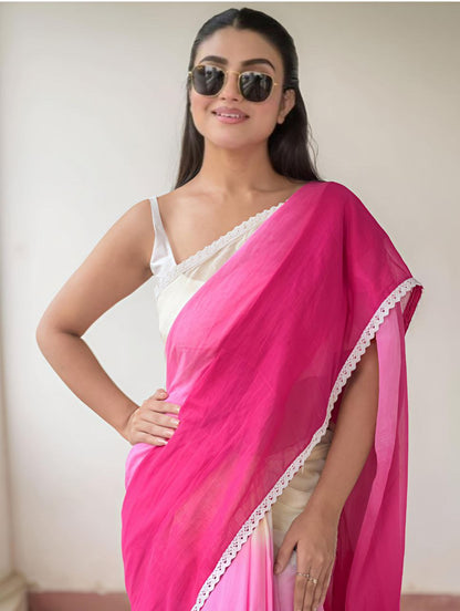 Plain Linen Digital Print Saree