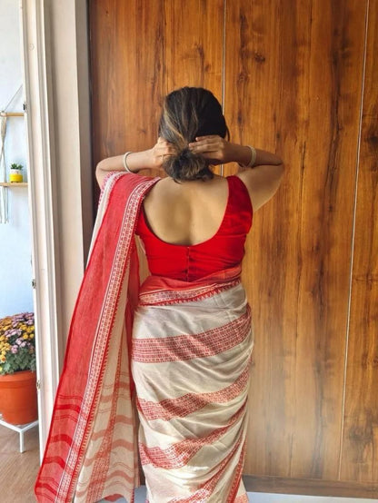 Plain Linen Digital Print Saree