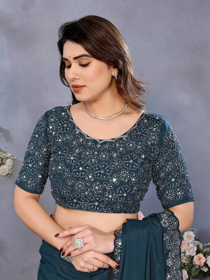 Premium Star Georgette Saree with Diamond Handwork