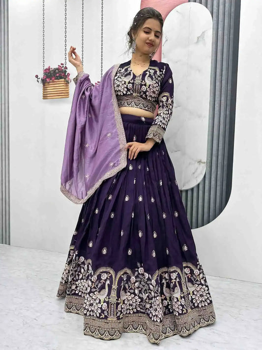 Heavy Embroidery Thread &amp; Sequence Work Lehenga Choli