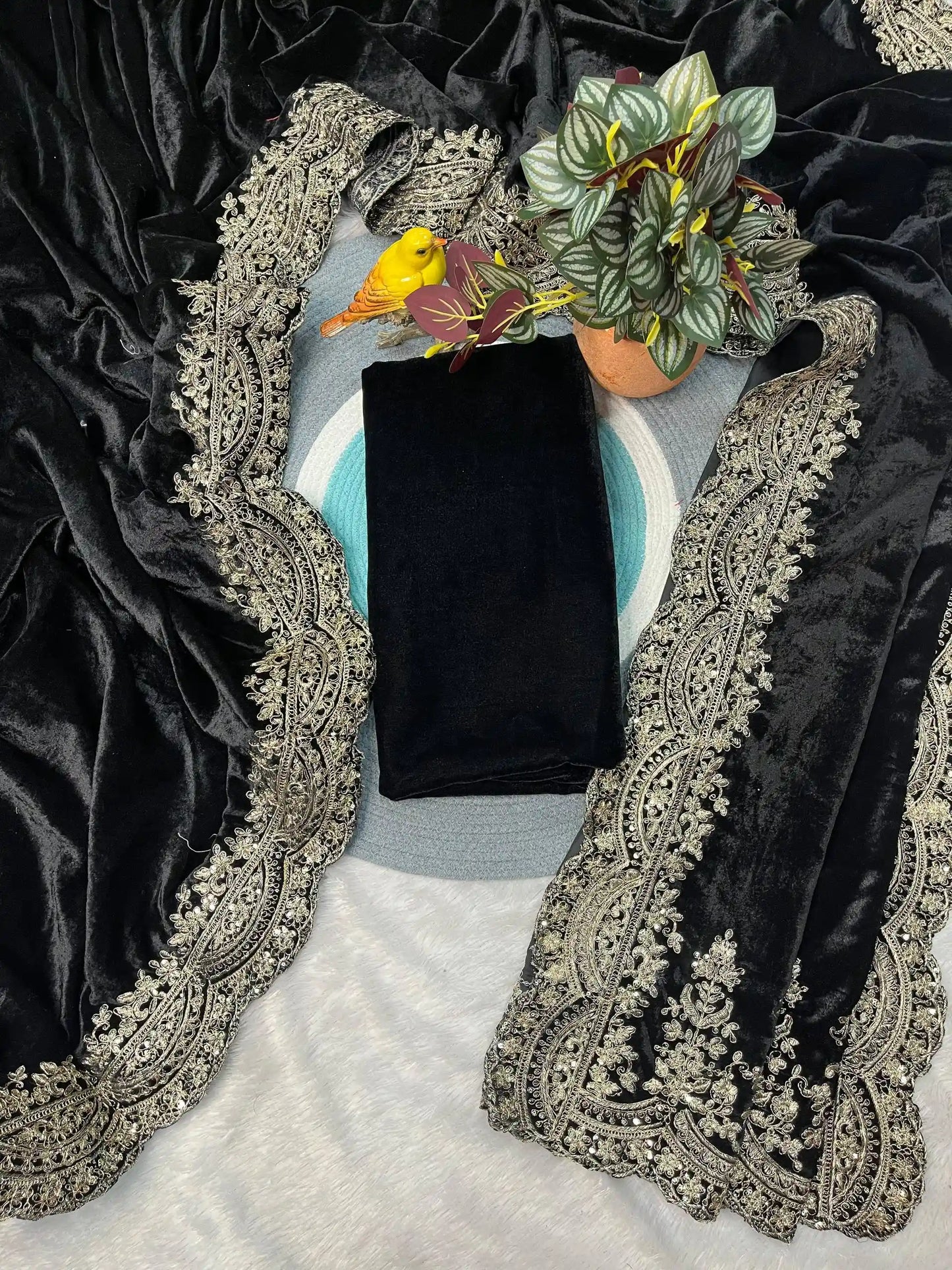 Designer Viscose Velvet Saree with Sequins & Jari Dori Embroidery | Winter Special – 6043