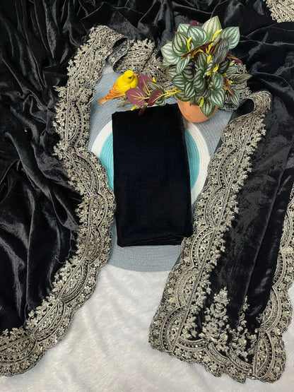 Designer Viscose Velvet Saree with Sequins & Jari Dori Embroidery | Winter Special – 6043