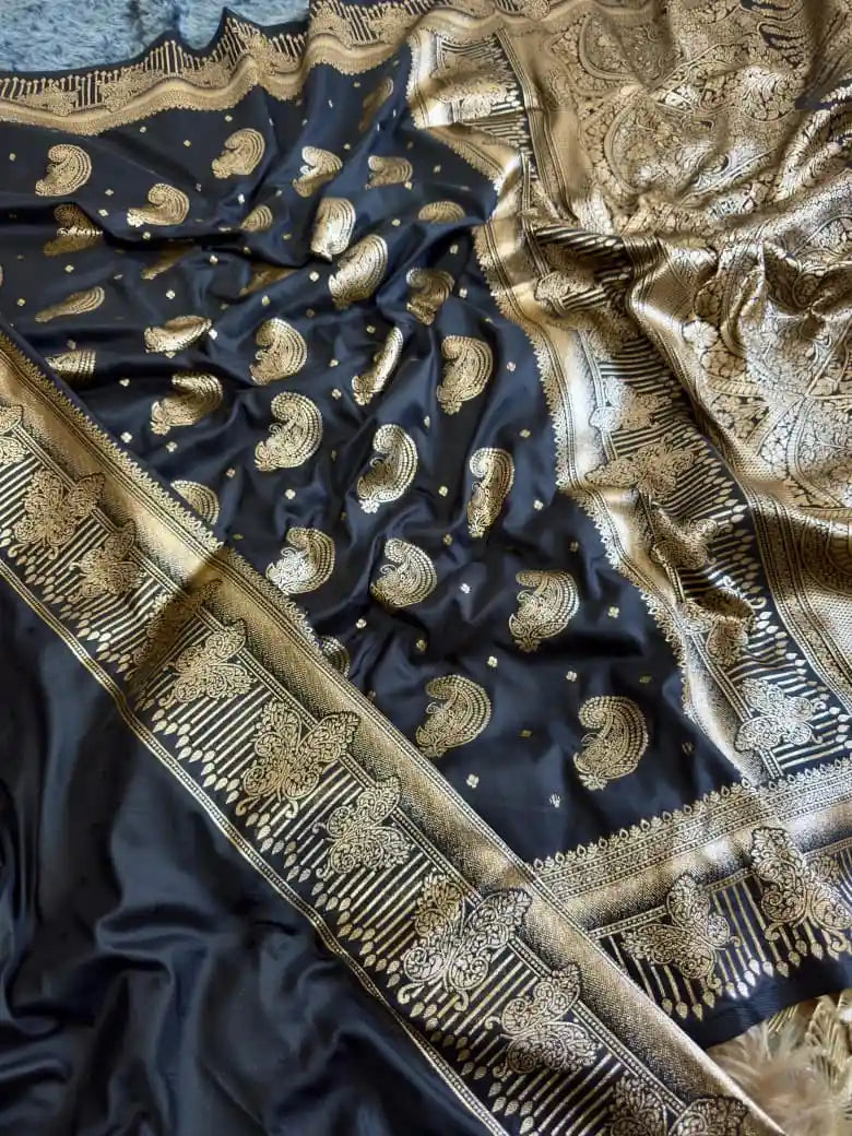 Original Black Banarasi Dhurandhar Silk Saree with Zari Weaving | Festive Wear Silk Saree