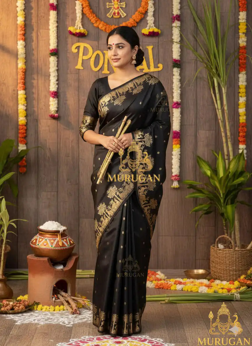Banarasi Hiran Silk Saree with Golden Pallu & Zari Border
