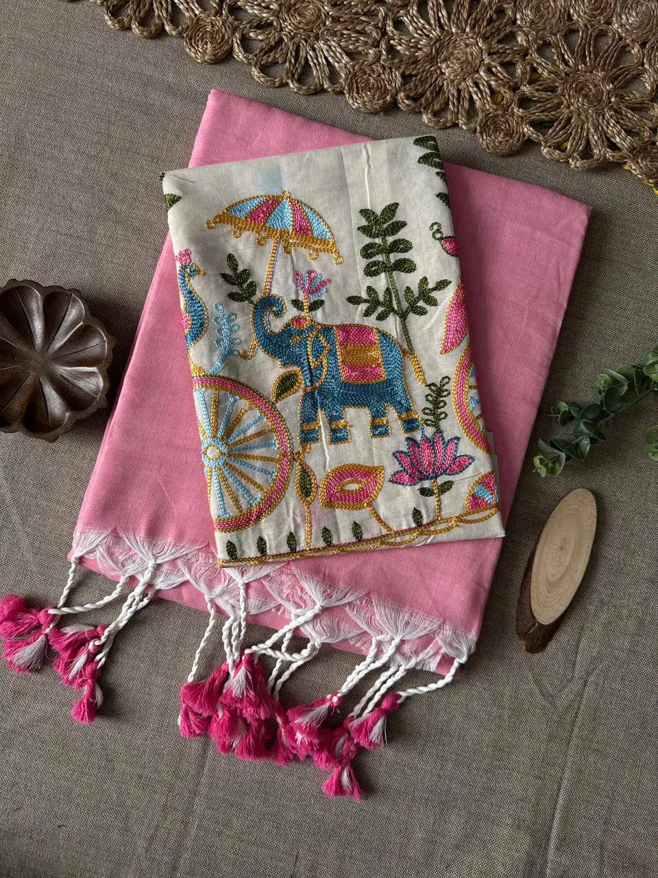 Handloom Khadi Cotton Saree with Embroidered Cotton Blouse EF-210