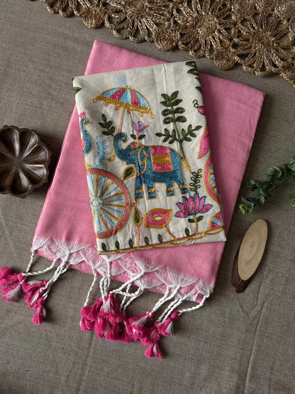 Handloom Khadi Cotton Saree with Embroidered Cotton Blouse EF-210