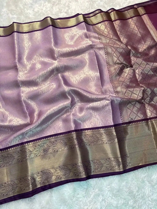 Super Soft Banarasi Woven Purple Kanjivaram Silk Saree with All Over Gold Zari & Brocade Blouse - VF – PURPLE KANJIVARAM