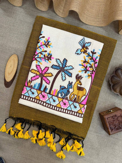 Pure Handloom Khadi Cotton With Unstitched Blouse