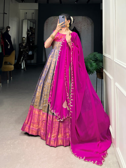 Kanjivaram Gown with Net Dupatta
