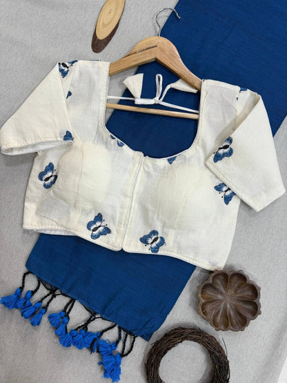 Handloom Khadi COTTON SAREE With Butterfly Design Blouse
