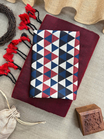 Khadi Cotton Saree  With Tassels And  Printed Blouse
