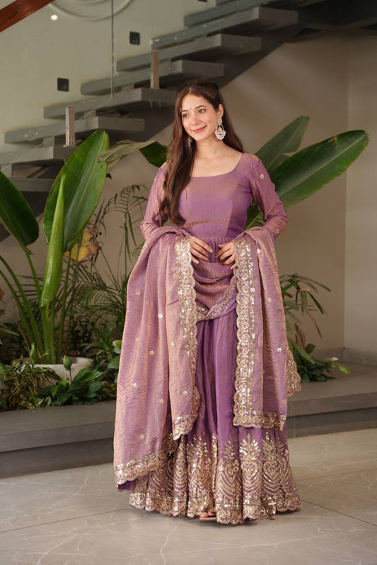 Party Wear Gown with Embroidery & Dupatta