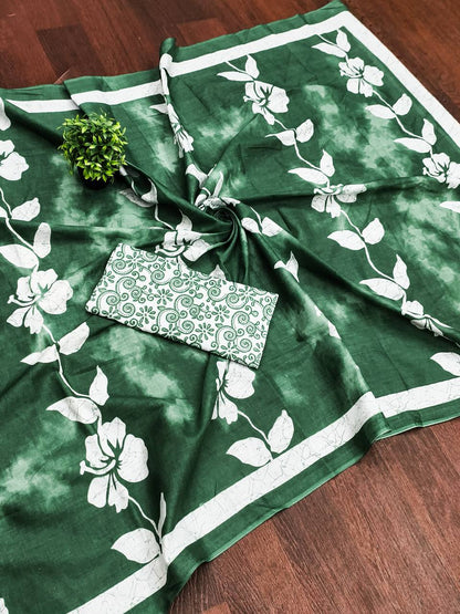 Floral Hand Print Mulmul Cotton Sarees