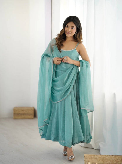 Crunchy Silk Sirozki Work Anarkali Dupatta Set