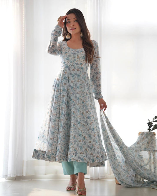 Heavy Chiffon Floral Print Anarkali Set