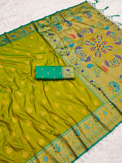 Exquisite Gold Zari Weaving  Paithani Silk