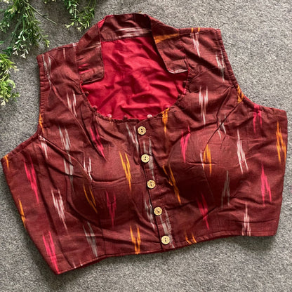 Ikkat Cotton Sleeveless Blouse
