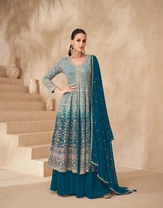 Georgette Zari &amp; Thread Embroidery + Sequence Work  Suit