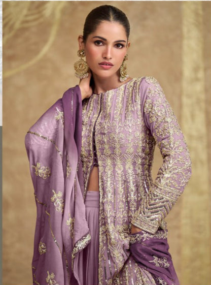 Georgette&nbsp;Zari &amp; Thread Embroidery + Sequence Work Santoon Inner Suit