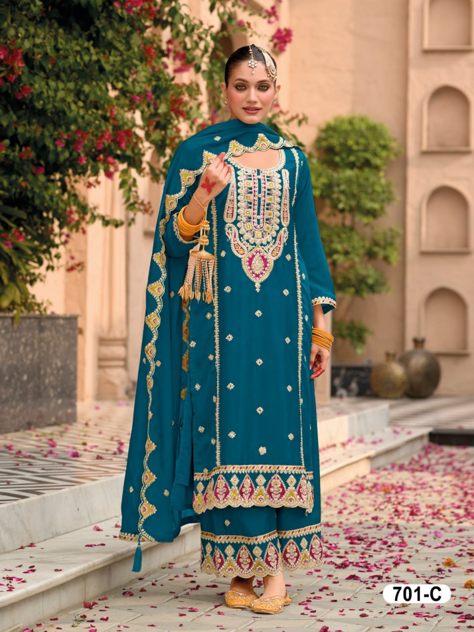 Chinon with Embroidered Cording &amp; 3mm Sequence Thread work Suit