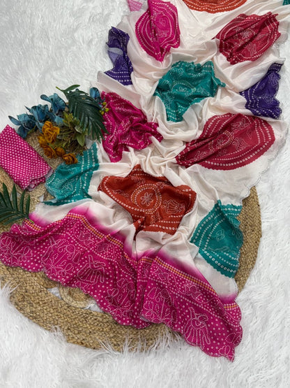 Chinnon Silk Bnadhani Saree