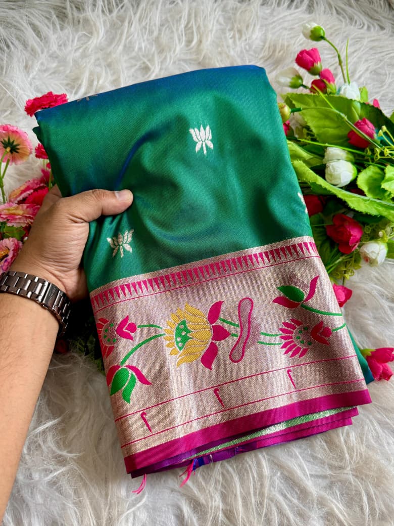 Meena Zari Lotus Pallu Paithni Saree