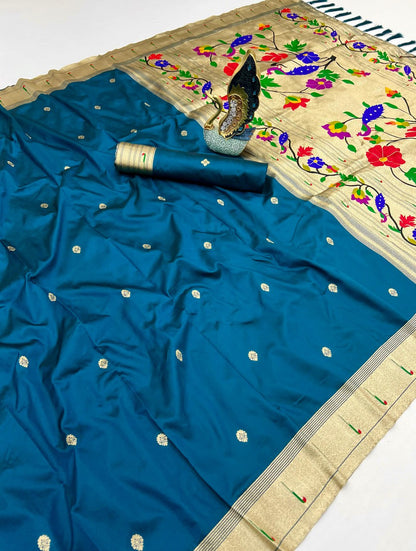 Golden Zari & Meenakari Pethani silk saree