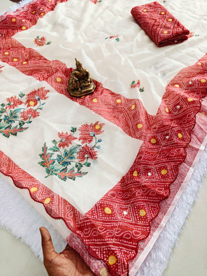 Linen Saree With Bandhani