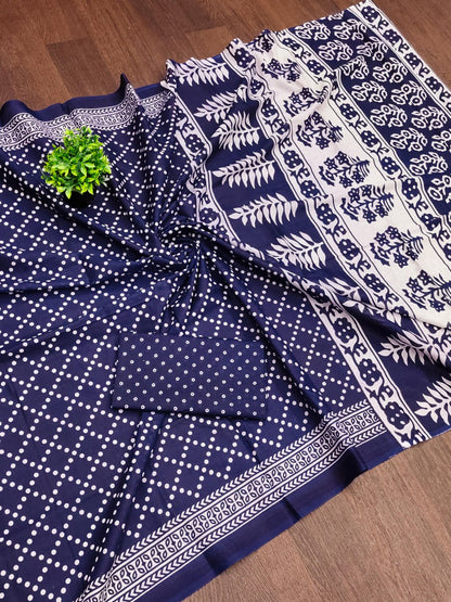 MULMUL COTTON HAND BANDHANI  SAREE