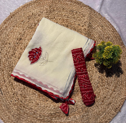 Frendy chiffon Sattin  Bandhani &nbsp;Butta  Saree