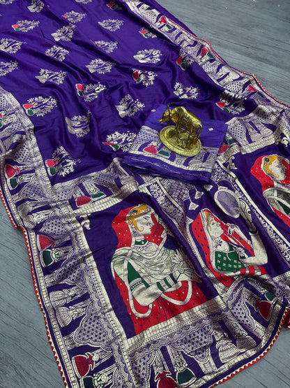 Pure Dola silk with Zari weaving Saree with samosa lace border