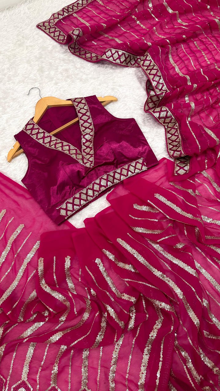 Georgette With Sequins Saree