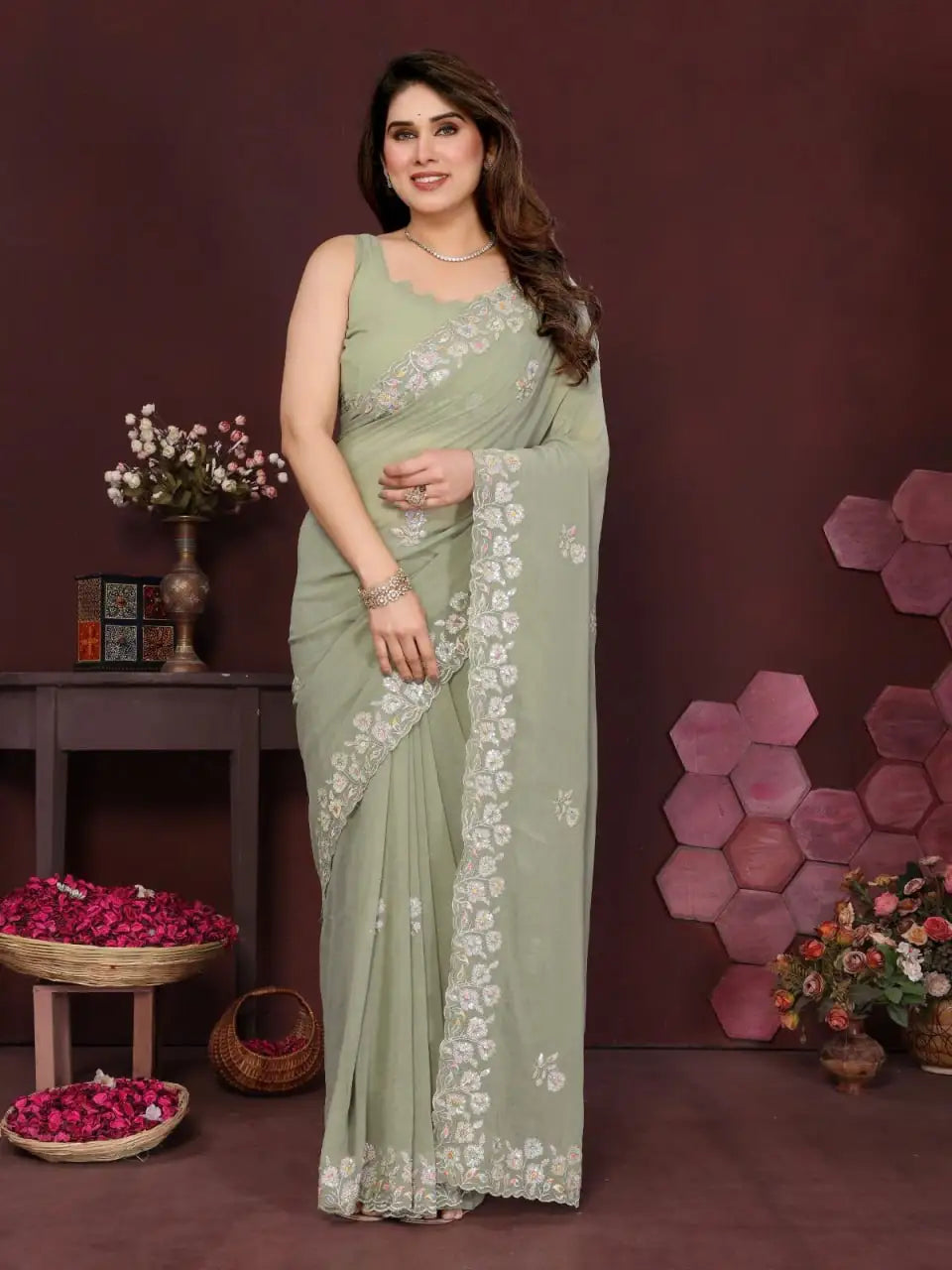 Georgette silk Embroidery Saree