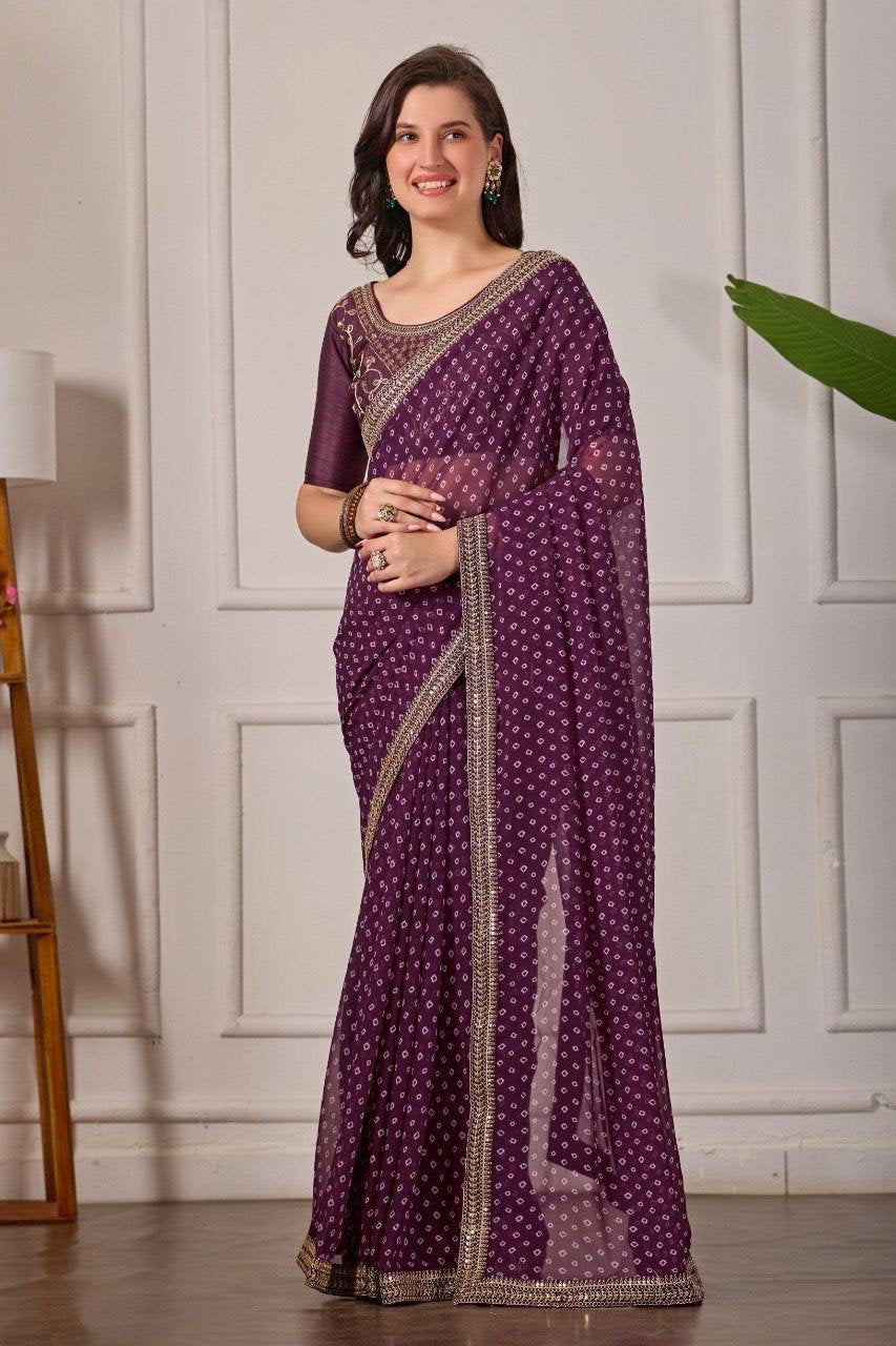Georgette Silk Printed Saree with Embroidery